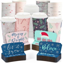 Sparkle and Bash To Go Coffee Cups with Lids - 48-Count, 16-Oz, Multicolor, Disposable Paper - Coffee Sleeves Included & Travel Cups