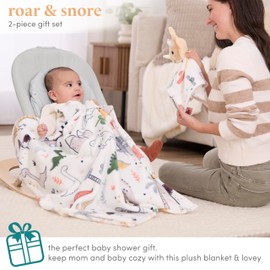 Buybuy Baby by Evolur Roar and Snore Two Piece Gift Set, Includes Blanket with Lovey, Warm and Cozy Baby Blanket, Machine Washable Nursery Bed Blanket, Soft and Charming Lovey