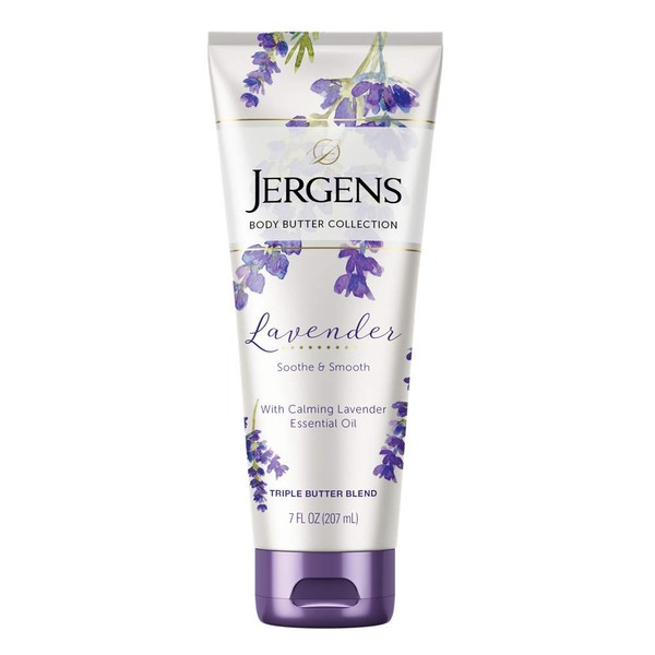 Jergens Lavender Body Butter Body and Hand Lotion, Moisturizer for Women, 7 Ounce, with Essential Oils for Indulgent Moisturization