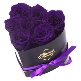 GLAMOUR BOUTIQUE 7 Flower Forever Heart Shape Box - Preserved Roses Gift for Her, Preserved Flowers for Mothers Day, Purple