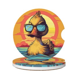 Neukim 2pcs Car Cup Holder Coaster Car Coaster A Cartoon Duck Wearing Sunglasses Absorbent Car Coaster Absorbent Drink Coaster for Car Decor Auto Accessories