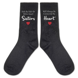 Side By Side Or Miles Apart Sisters Will Always Be Connected By Heart Socks, Friendship Gifts, Gifts For Best Friend/Sister, Funny Socks, Crazy Socks, Novelty Gifts, Casual Cotton Crew Socks Gift.