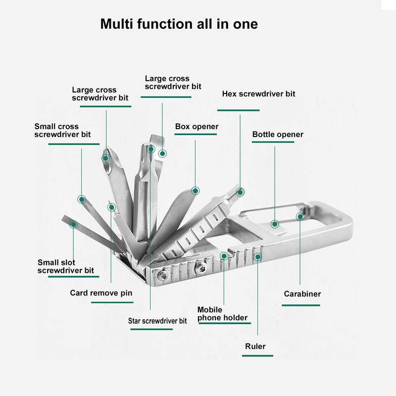 Keychain Multitool 12 in 1 Folding Multi Tool Stainless Steel