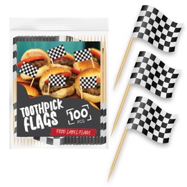 Performore 100 Pack of Checkered Racing Flag Toothpicks, Mini Topper Flags for Cupcakes, Decoration Supplies for Birthday Party, Appetizers Dinners Occasions