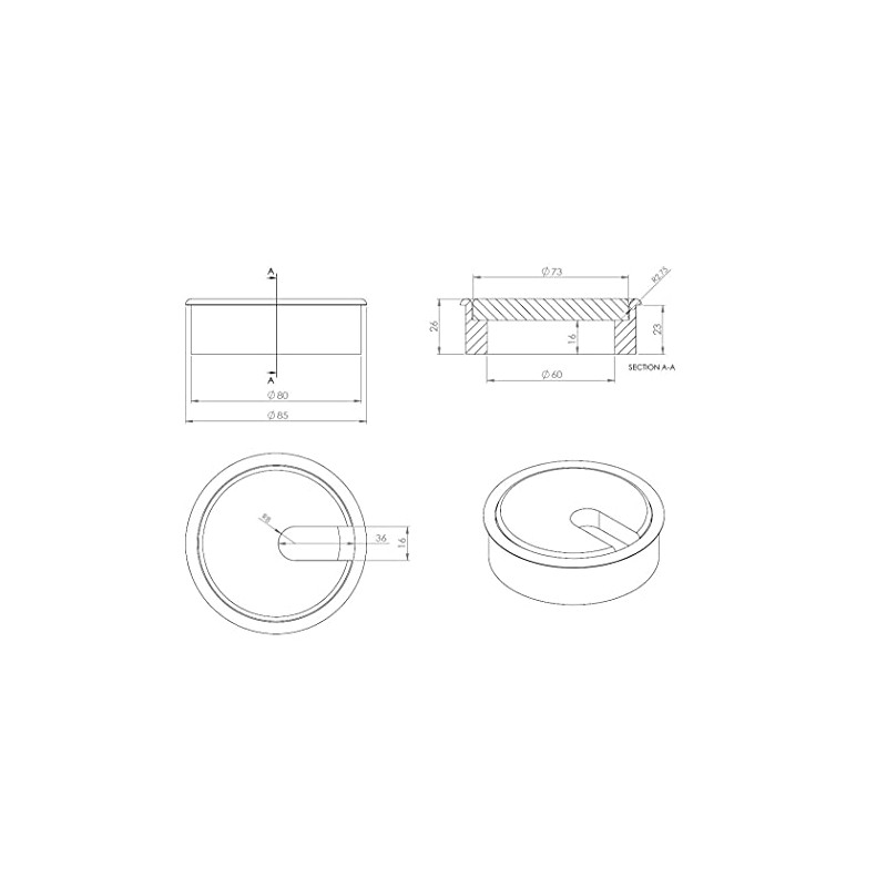 Gedotec Cable grommet, cherry wood, lacquered, plain, 1 piece round