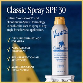 Vacation Classic Spray Sunscreen SPF 30 - Broad Spectrum Sunscreen Spray - Vegan Sunblock Spray - Body Spray with SPF - Spray Sunscreen SPF 30