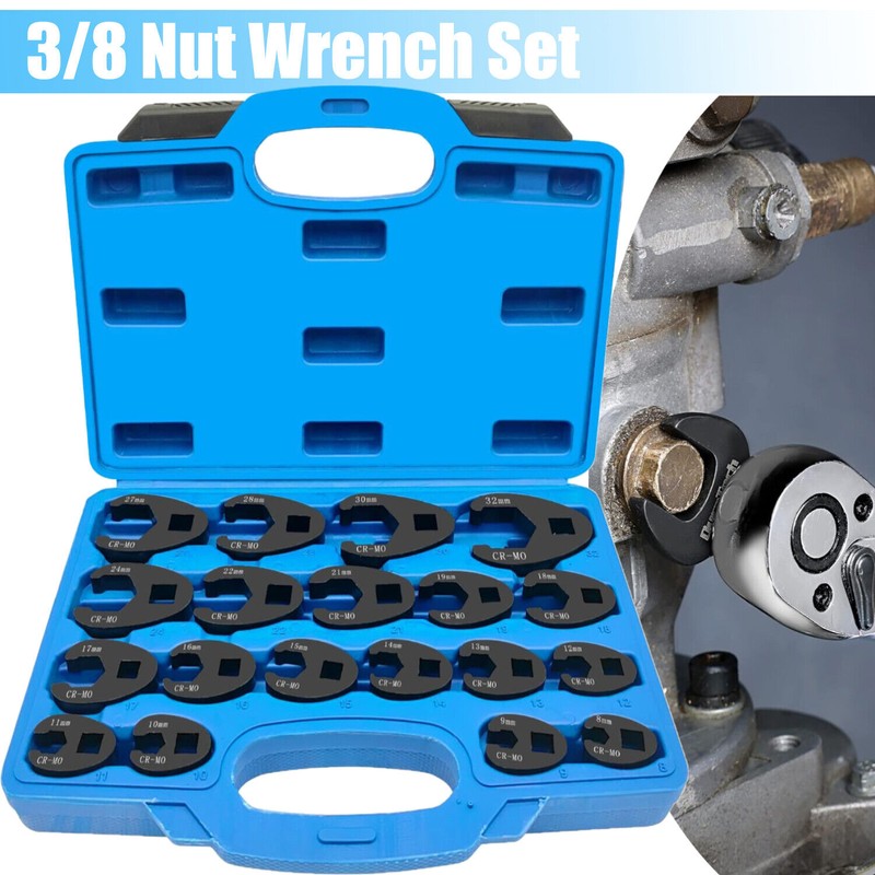 Crow foot Flare Nut Wrench Set 19pc 3/8 1/2in Drive