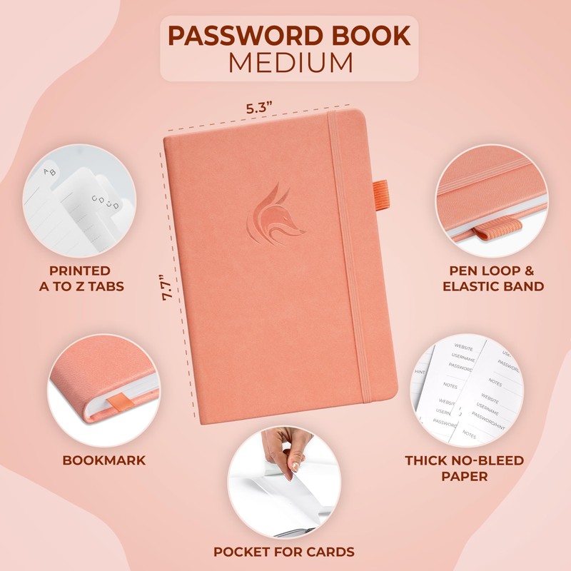 Clever Fox Password Book with alphabetical tabs. Internet Address Organizer