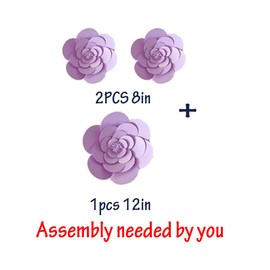 3pcs Party Paper Flower Wedding Flower Backdrop Decorations DIY Handcrafted Flower for Wedding Backdrop Nursery Wall Decoration (Flower-2, Lt-Purple)