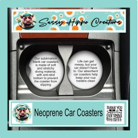 Handmade Car Coasters Easter Bunny Eggs Spring Flowers Set of 2 Neoprene Absorbent