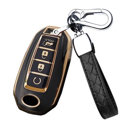 HIBEYO TPU Key Fob Cover with Keychains for Infiniti QX50 EX25 QX50 QX60 EX35 FX35 FX45 FX50 EX37 EX25 Q60 Key Case Shell Car Accessories Smart Key Holder 4 Buttons-Black