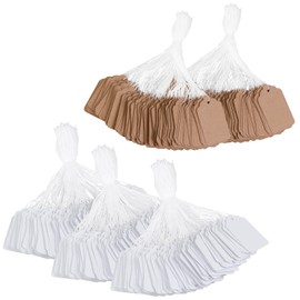 LIFSOBEUT 500PCS Price Tags with String, White Strung Marking Tag, Brown Paper String Tags for Pricing, Paper Hang Tags for Jewelry, Clothing, Key, Gift Merchandise 1.75 x 1.1 inch