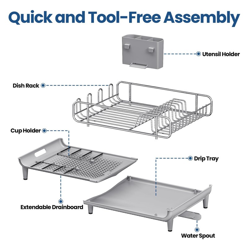 TOOLF Expandable Dish Rack, Dish Drying Rack for Kitchen Counter,