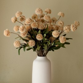 Artificial Flowers Indoor for Vase, 12PCS Fake Silk Mums Long Stem Flowers, Look Real Mini Chrysanthemum Floral Arrangements for Home Decorations (Beige)