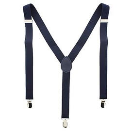Unisex Adjustable BRACES SUSPENDERS Slim Trouser Belt Y Clip On Fancy Dress Mens 25mm with Strong Metal Clip (NAVY BLUE)