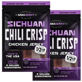 MaxJerky Sichuan Chili Crisp Chicken Jerky, 88 Grams of Protein, 8 OZ (2 Pack)