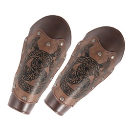 HZMAN Viking Warrior Brown Premium Leather Bracers Celtic Knot PU Leather Arm Nordic Medieval Costume Props for LARP Cosplay