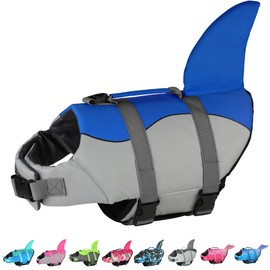 Dogcheer Dog Life Jacket Shark, Adjustable Dog Swim Life Vest for Swimming Boating with Superior Buoyancy & Rescue Handle, Ripstop Pet Float Vest Coat for Small Medium Large Dogs (Blue, M)