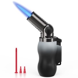 TBTeek Torch Lighter, Portable Kitchen Torch with 45° Rotatable Head and Adjustable Flame, Refillable Butane Torch Lighter for Soldering, Cooking, BBQ, Fireplaces, White-Black (Gas Not Included)