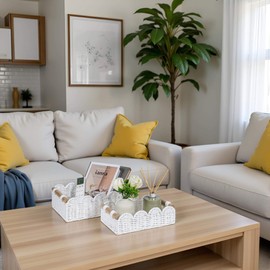 CubesLand Scalloped Edge Decor Baskets for Home, Living Room, Toilet Paper Storage Basket for Over Toilet Tank Top, Storage Shelf, Cute Small Paper Rope Baskets Both Storage&Decor, Set 2 White