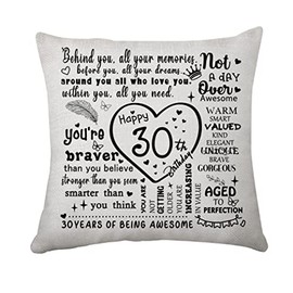 Hasodeo 30th Birthday Gifts Cushion Cover for Women Mum Aunt Dad Best Friend Birthday Cushion Cover Birthday Gifts for Her Him Keepsake HomeDecorations (30th)