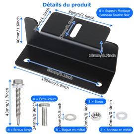 ASelected Pack of 8 Solar Panel Mount with Nuts/Bolts, Solar Panel Mounting Bracket for Motorhome, Boat, Caravan, Z Mount for Solar Panel, Black