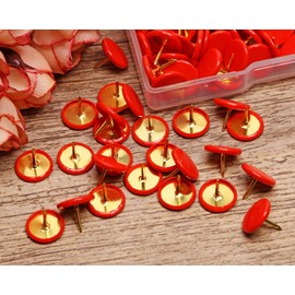 Tupalizy 120PCS Flat Plastic Round Head Map Thumb Tacks Push Pins with Steel for Hanging Art Picture Tapestry Wood Bulletin Cork Board Wall Cubicle and DIY Craft Home School Office Use (Red)