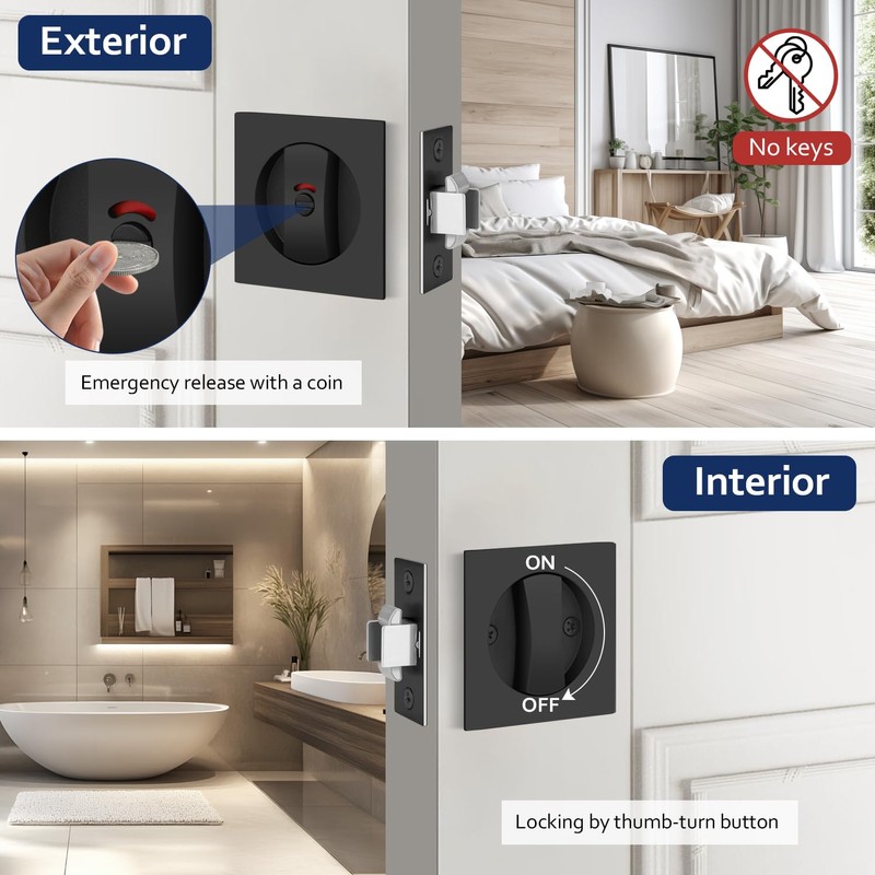 Bonpoly 3 Pack Black Pocket Door Lock, Pocket Door Privacy