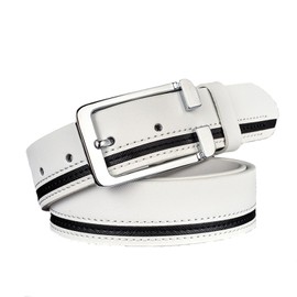 Make 2 Be MF59 Men's Leather Lined Belt, Golf, PU Leather, Adjustable Size, Casual, Rubber Belt, Gentleman, Gift, Father's Day, White, Black, Blue, Indigo, white