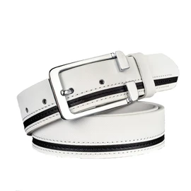 Make 2 Be MF59 Men's Leather Lined Belt, Golf, PU Leather, Adjustable Size, Casual, Rubber Belt, Gentleman, Gift, Father's Day, White, Black, Blue, Indigo, white