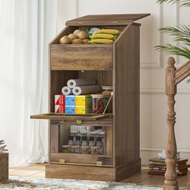 JassmiPkwy Solid Wood Potato and Onion Storage Bins, 35 INCH Tall Food Box Storage for Kitchen,Pantry, Farmhouse Style, 3-Tiers, Brown