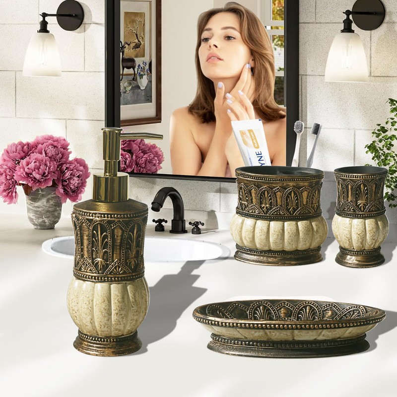 6 Pieces Pumkins Bathroom Accessories Set Including Trash Can, Cup,