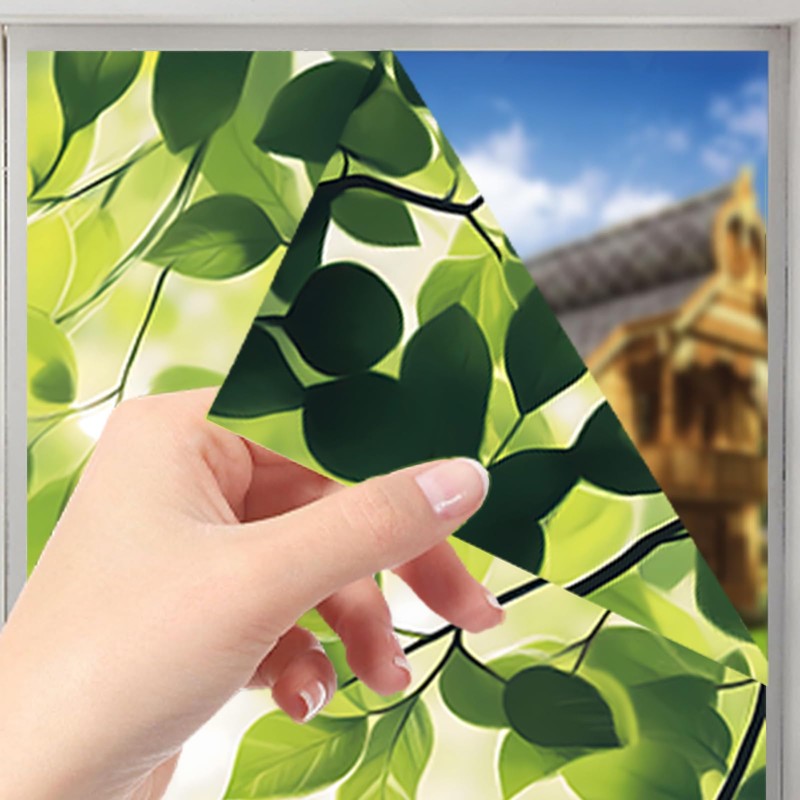 Nuxovilar Green Leaf Light Window Film, 17.7×39.4inch, Fresh Leaf Pattern
