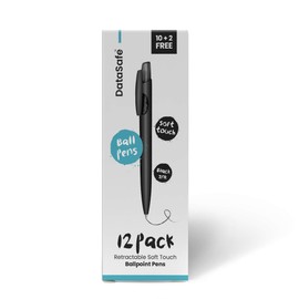 Datasafe Retractable Clicky Ballpoint Writing Pens, Black Casing, Medium Point (1.0 mm) with Soft Touch (12 Count (Pack of 1), Black)