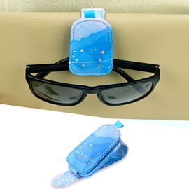 LTOHOE 1 Pack Sunglass Holder for Car, Magnetic Leather Sunglasses Holder and Ticket Card Clip, Universal for Different Size Glasses, Car Visor Accessories(Colorful Painting)