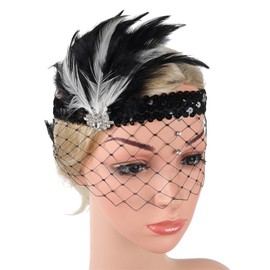 Women Flapper Headband Roaring 20s Accessories Fascinators for Women Hair Accessory Great Gatsby Headpiece C76-Black White