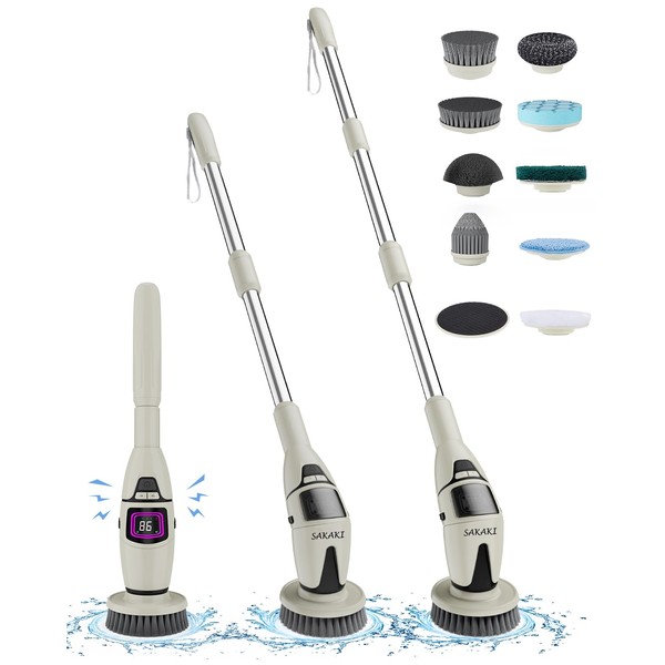 SAKAKI Electric Spin Scrubber Cordless Shower Cleaning Brush with 10