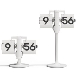 mooas Standing Height Adjustable Flip Desk Clock (White), Retro Vintage Analog Design Flip Clock Standing Clock Battery Operated, for Home Living Room Office School Hotel