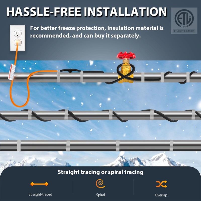 HEATIT JHSF 120-feet 120V Self Regulating Pre-assembled Pipe Heating Cable