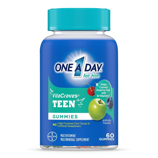 One A Day Teen for Him Multivitamin Gummies, Gummy Multivitamins with Vitamin A, C, D, E and Zinc for Immune Health Support, Physical Energy & more, 60 Count