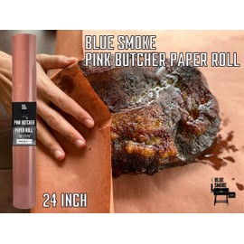 BLUE SMOKE Extra Wide Pink Butcher Paper Roll (24 inch x 175 feet), Unwaxed, Uncoated, Food Grade Kraft Paper Roll, Craft paper roll, for smoking meat, Peach butcher paper, wrapping paper, BBQ paper