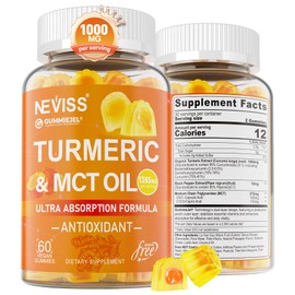 NEVISS Turmeric Gummies 1000mg w/MCT Oil C8 C10, Organic Antioxidant, Sugar Free Turmeric Curcumin Supplement + Black Pepper Extract Support Flexible & Comfort, Digestion, Energy, Ultra Absorption, 60 Counts