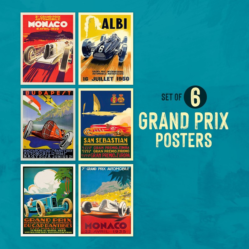 Wallbuddy Set of 6 Car Racing Grand Prix Posters F