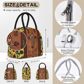 Wsotce Christian Lunch Bag for Women Insulated Bible Verses Lunch Box Religious Cross Sunflower Lunchbox Inspirational Scripture Reusable Church LunchTote Bag for Office Work Travel