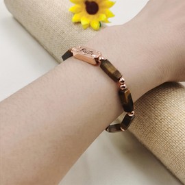 Oneress Inspirational Faith Bracelet Christian Jewelry Gifts, Natural Yellow Tiger Eye Stone Beaded Stretch Bracelets for Women YA4824