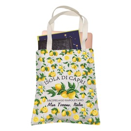 Capri Italy Canvas Tote Bag Arcipelago Napoletano Souvenir Gift Mar Tirreno Travel Shopping Bag Lemon Lover Gifts (ISOLA DI CAPRI)