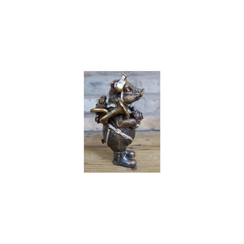 Gold Steampunk Pig Figure Art Farm Animal Sculpture Metallic Ornament