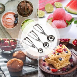 3Pcs Ice Cream Scoop Stainless Steel Cookie Scoop Set with Trigger Release, Large/Medium/Small Cookie Scoop for Baking