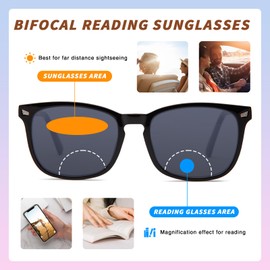 DEHOTRE 2 Pack Bifocal Reading Sunglasses Men Women TR90 Frame Square Sun Readers for Driving Clear Top Spring Hinge UV400 Black & Tortoise 2.00