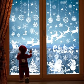 Christmas Window Clings Stickers, Christmas Window Decorations Snowflake Reindeer Glass Window Decal, Reusable Double Sided Xmas Cling Decals for Holiday Christmas Party Decoration Supply, 8 Sheets